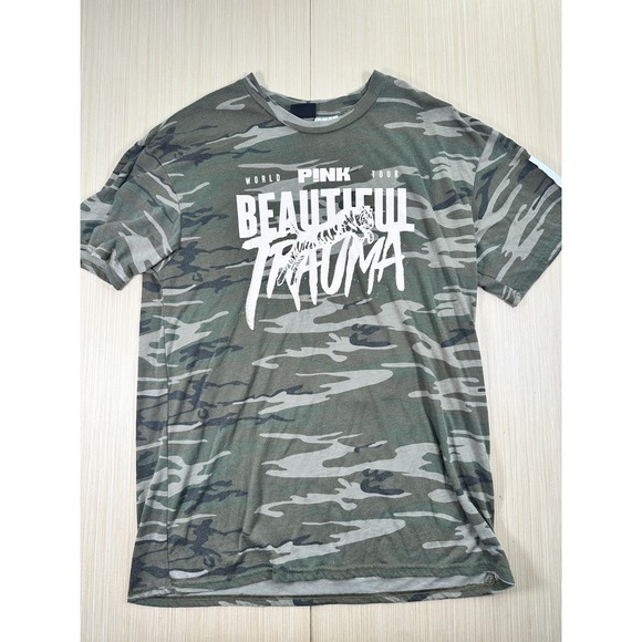 Pink Holly Swimwear Other - Pink Beautiful Trauma World‎ Tour T-Shirt Mens Large Gray Camouflage Crew Neck